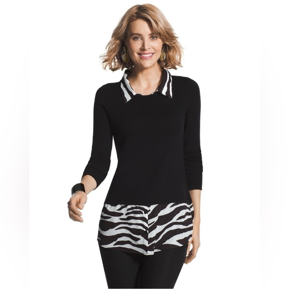 CHICO’S Zebra Twofer Sweaters Size 0 -Medium